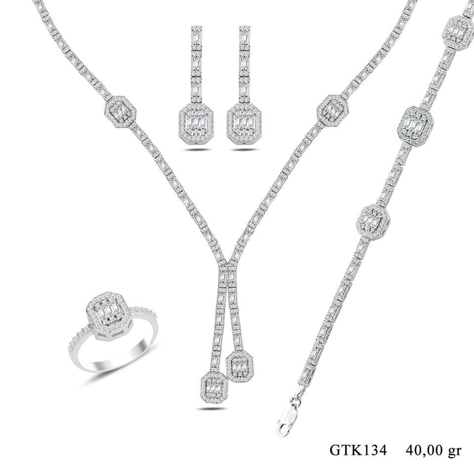 BARIŞ TAKI Kadın 925 Ayar Gümüş Baget Sıralı Su Yolu Set