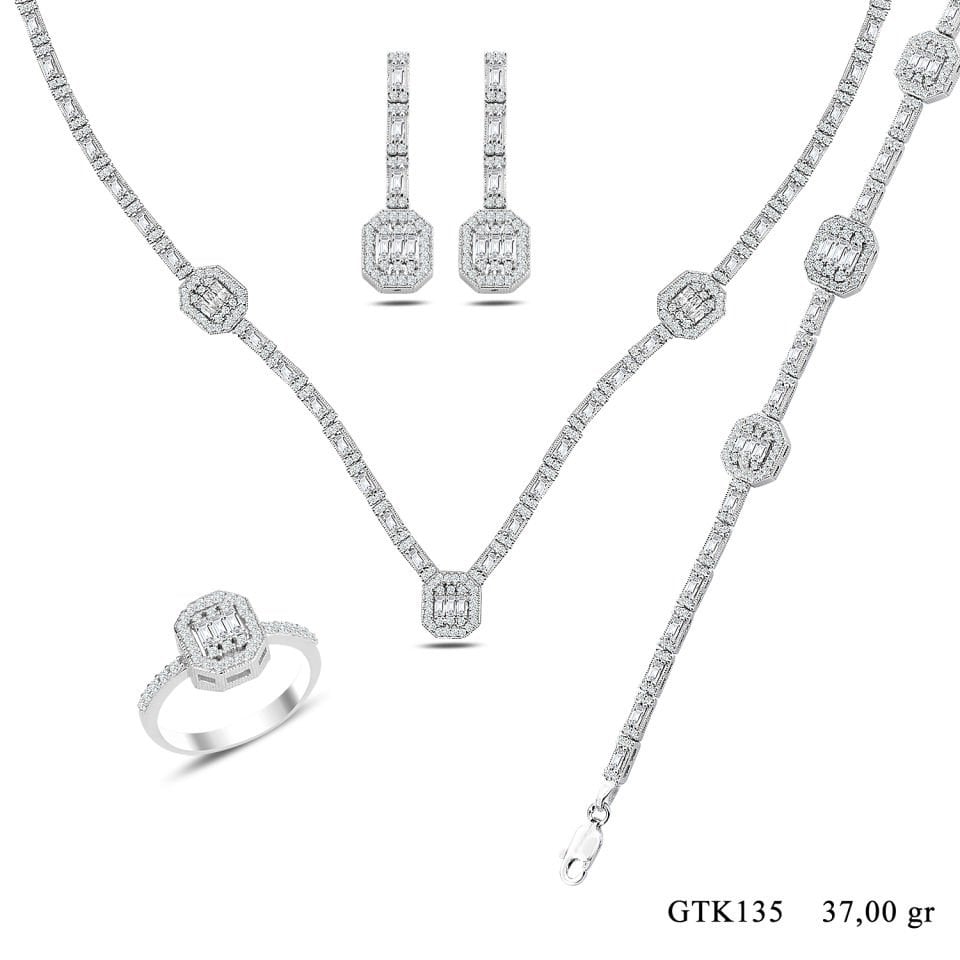 BARIŞ TAKI Kadın 925 Ayar Gümüş Tam Tur Baget Sıralı Su Yolu Set