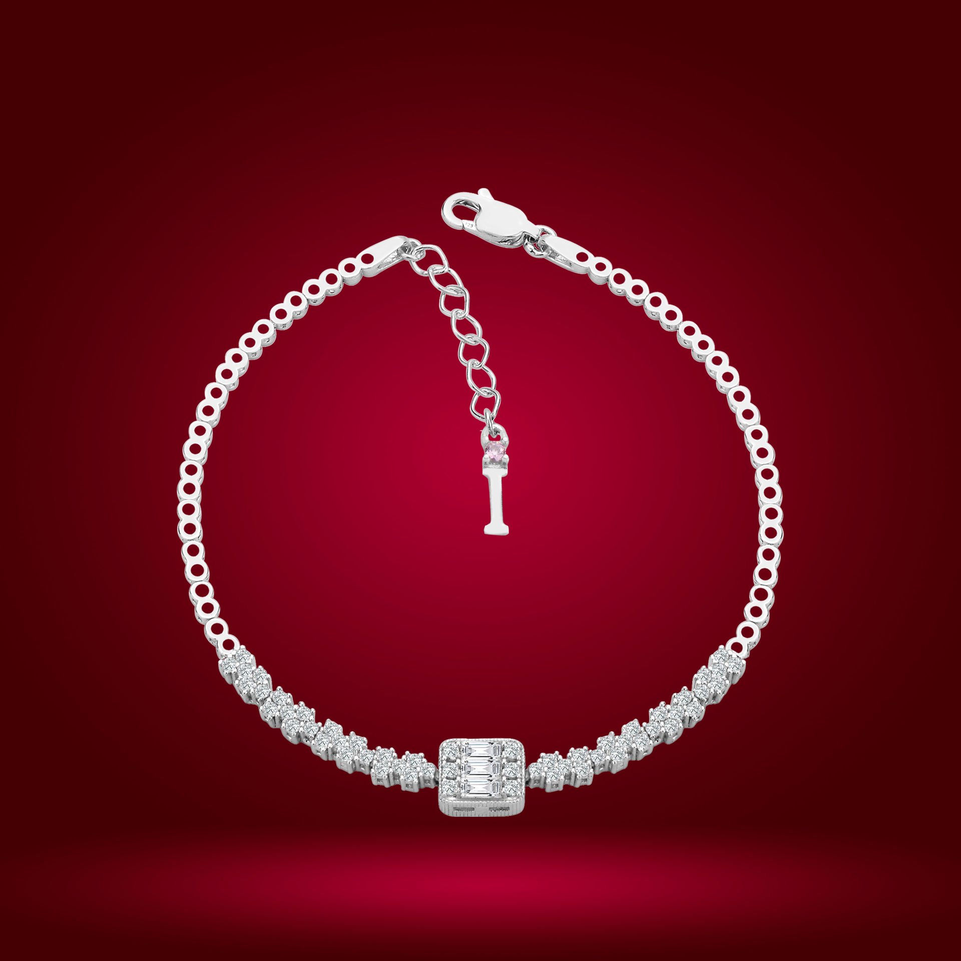 925 Ayar Gümüş Baget Zincir Harfli Su Yolu Bileklik İ