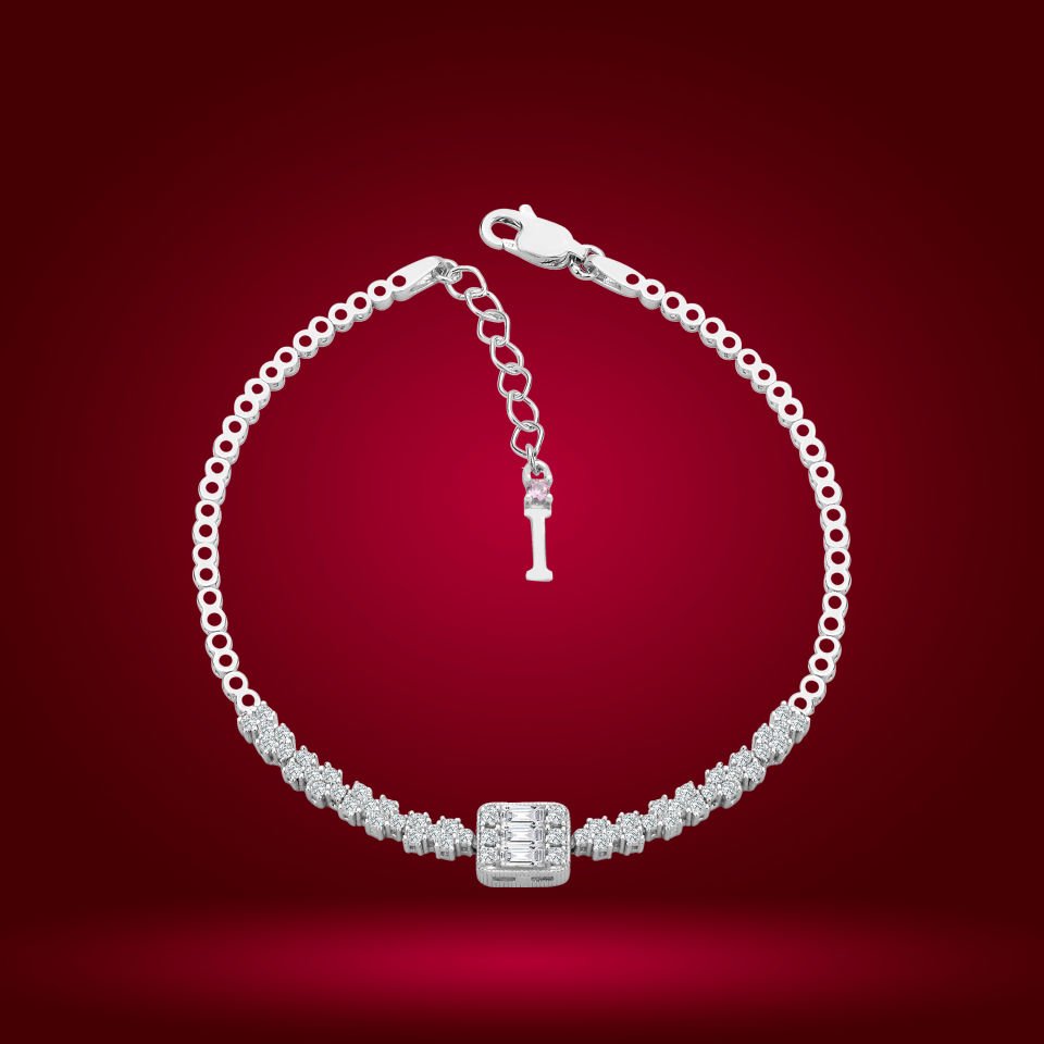 925 Ayar Gümüş Baget Zincir Harfli Su Yolu Bileklik İ