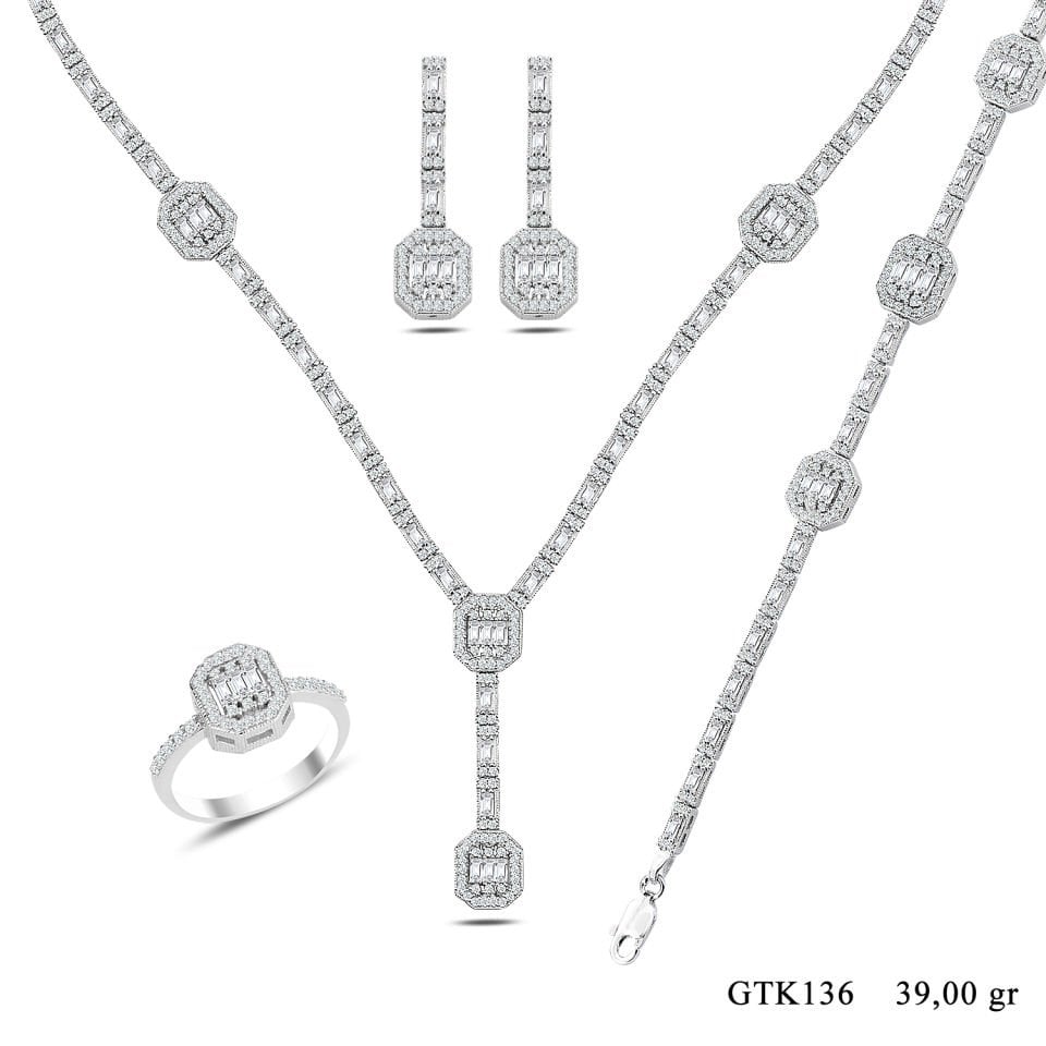 BARIŞ TAKI Kadın 925 Ayar Gümüş Tam Tur Baget Sıralı Su Yolu Set