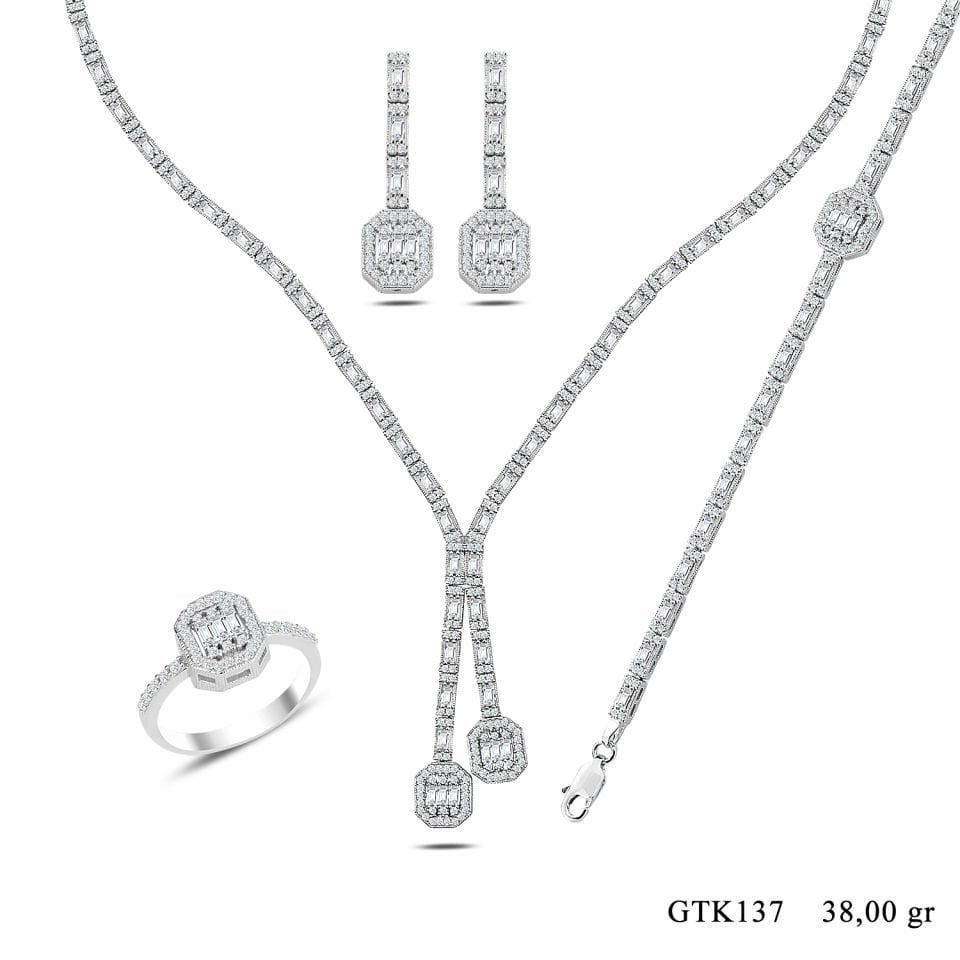 BARIŞ TAKI Kadın 925 Ayar Gümüş Baget Sıralı Su Yolu Set