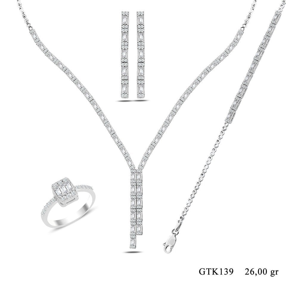 BARIŞ TAKI Kadın 925 Ayar Gümüş Baget Sıralı Su Yolu Set