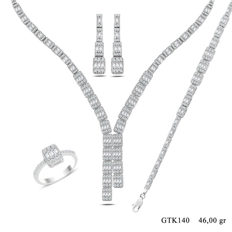 BARIŞ TAKI Kadın 925 Ayar Gümüş Tam Tur Baget Sıralı Su Yolu Set