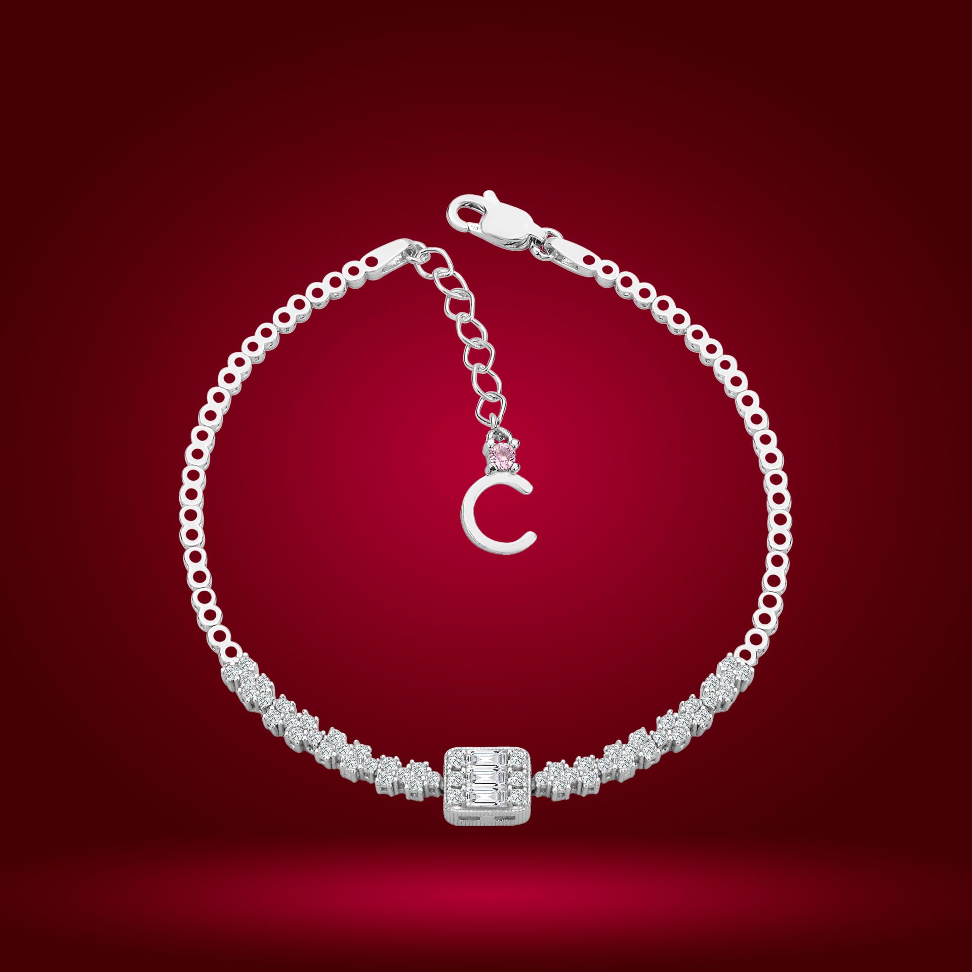 925 Ayar Gümüş Baget Zincir Harfli Su Yolu Bileklik C