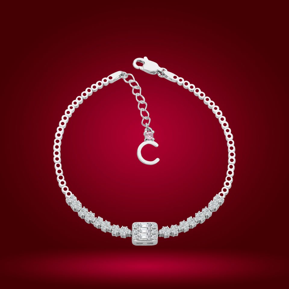 925 Ayar Gümüş Baget Zincir Harfli Su Yolu Bileklik C