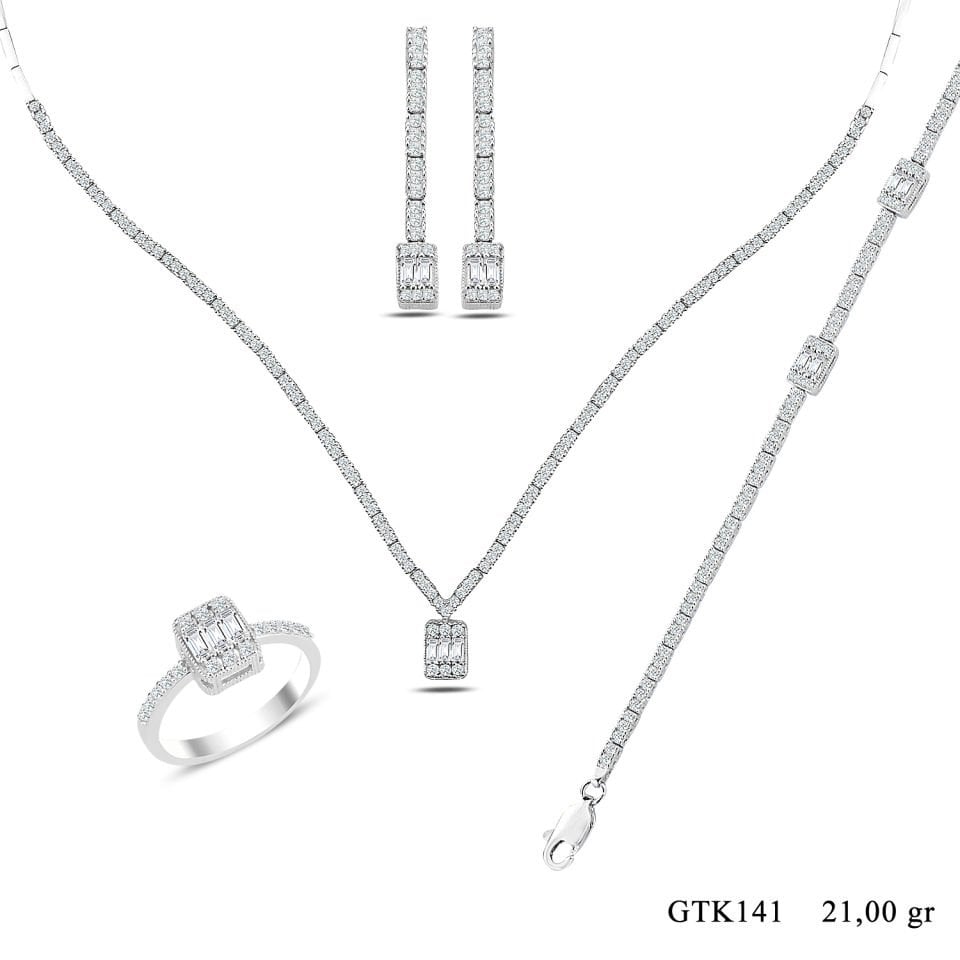 BARIŞ TAKI Kadın 925 Ayar Gümüş Baget Sıralı Su Yolu Set