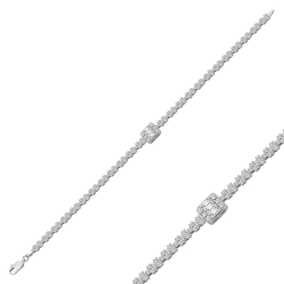 925 Ayar Gümüş Baget Model Zincir Harfli Su Yolu Bileklik