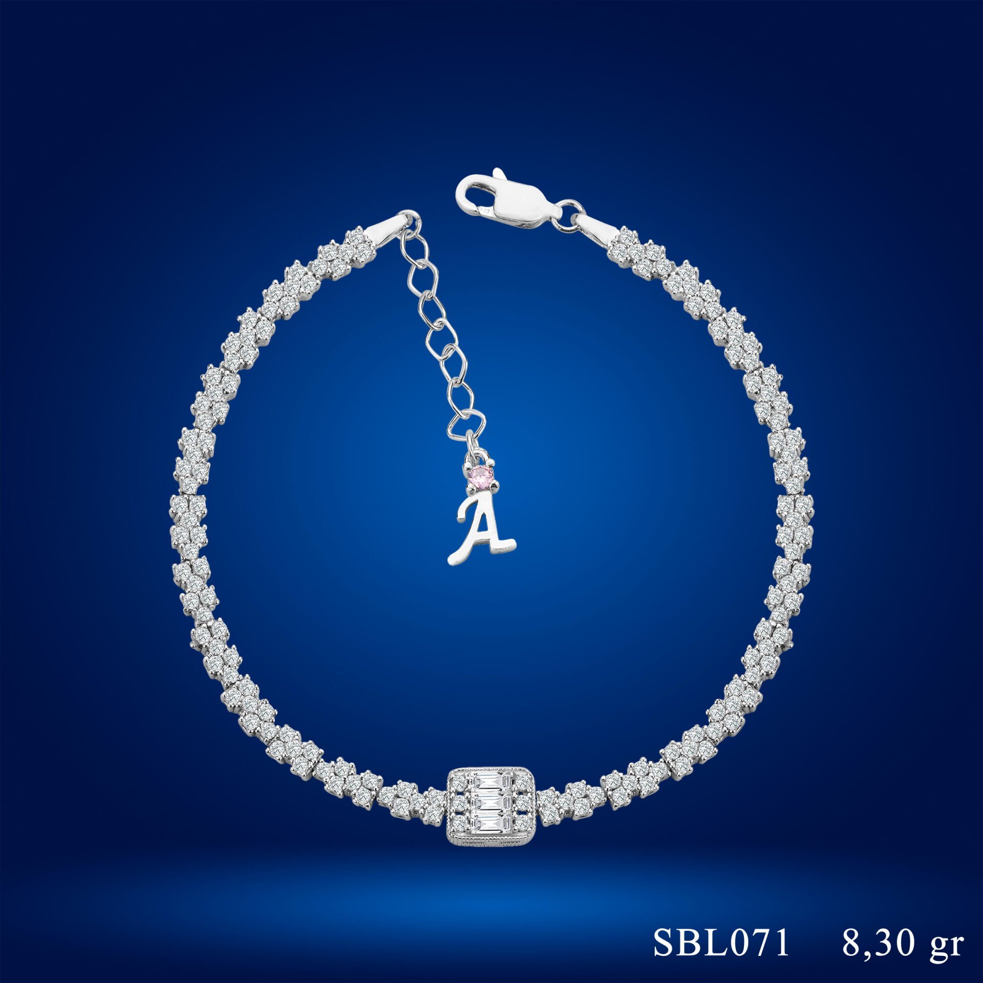 925 Ayar Gümüş Baget Model Zincir Harfli Su Yolu Bileklik