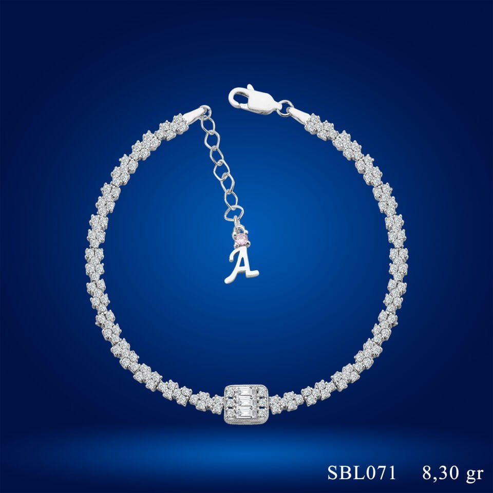 925 Ayar Gümüş Baget Model Zincir Harfli Su Yolu Bileklik