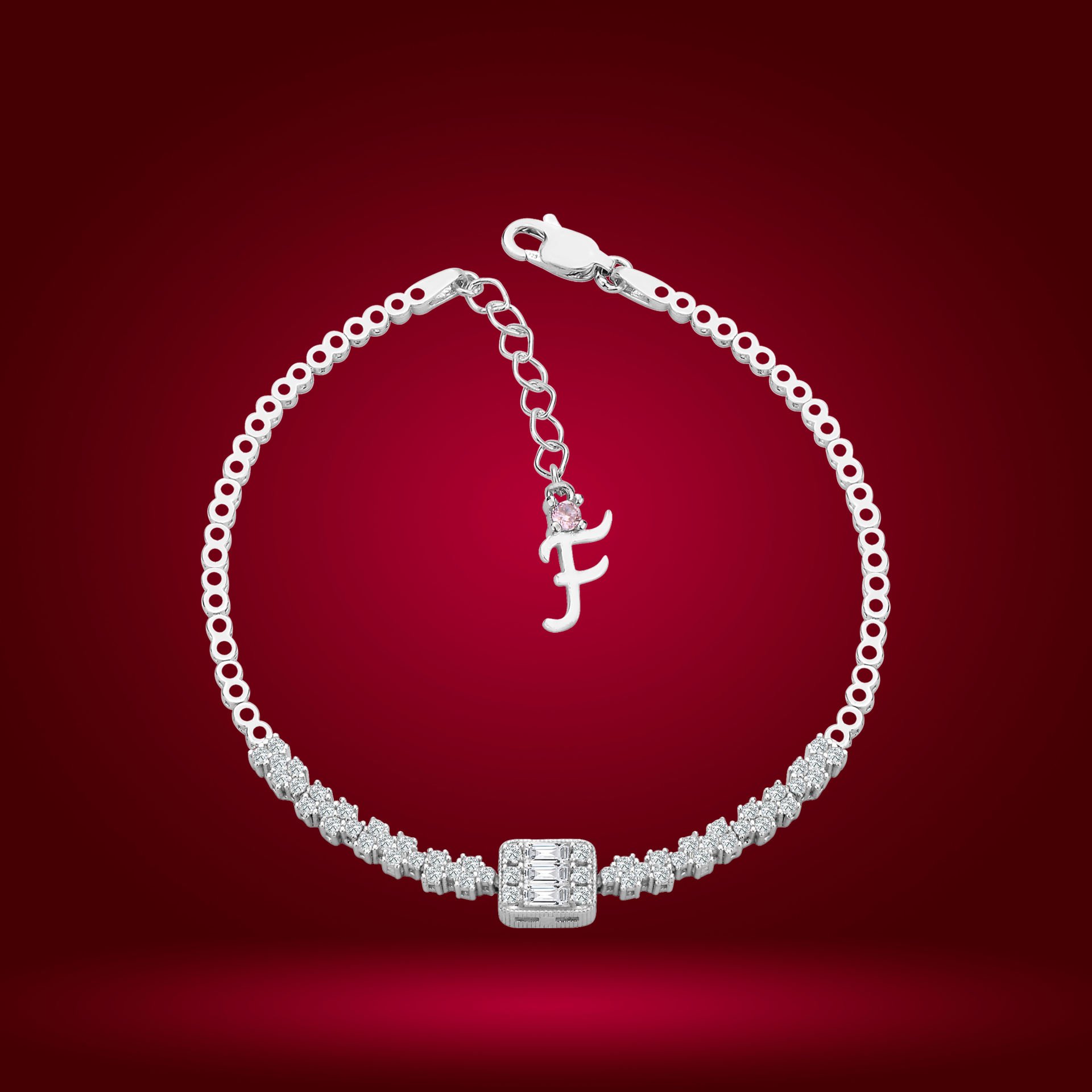 925 Ayar Gümüş Baget Zincir Harfli Su Yolu Bileklik F