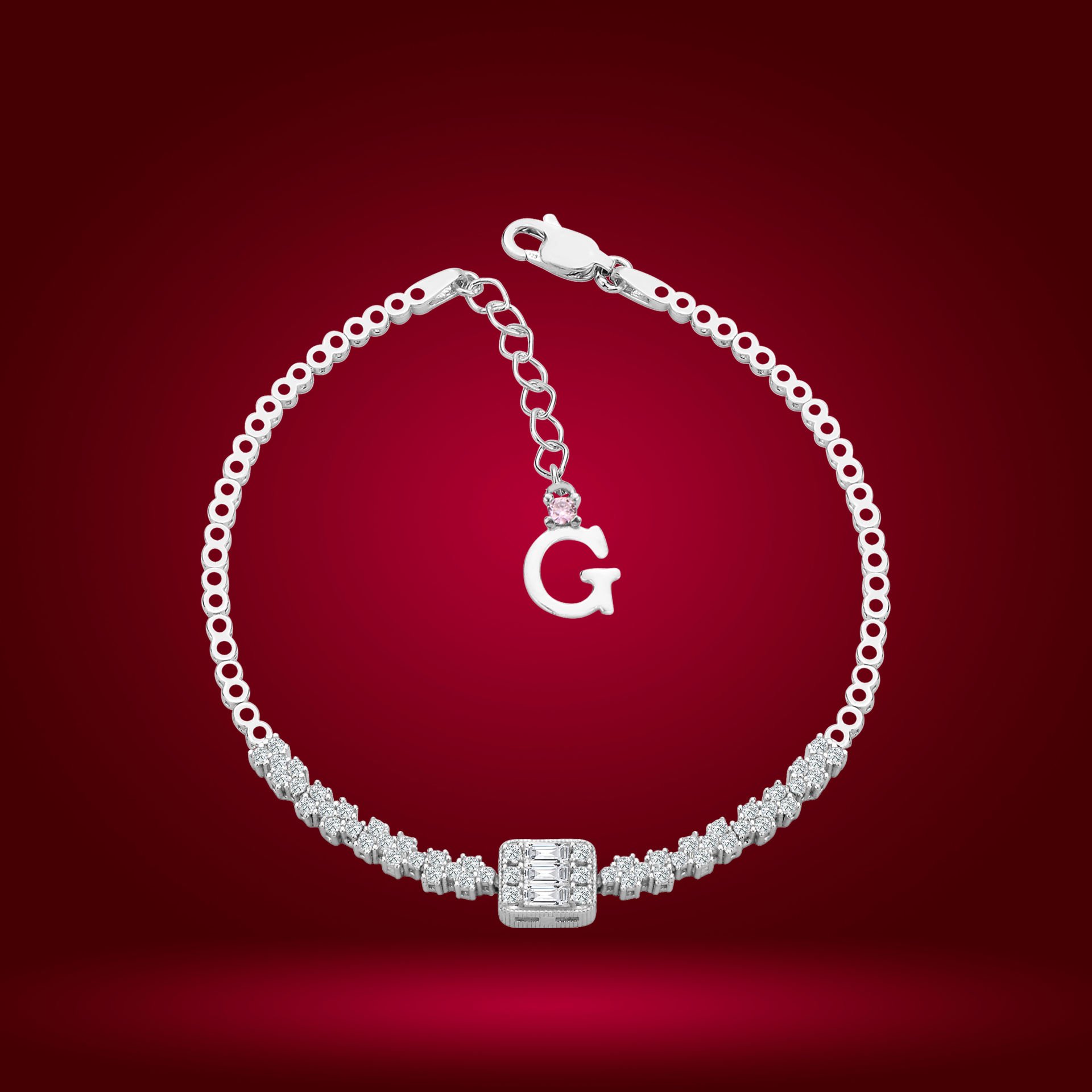 925 Ayar Gümüş Baget Zincir Harfli Su Yolu Bileklik G