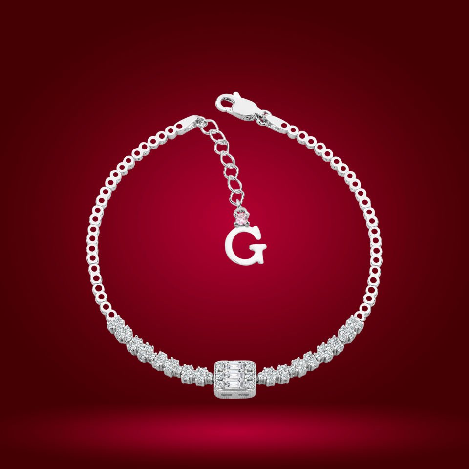 925 Ayar Gümüş Baget Zincir Harfli Su Yolu Bileklik G