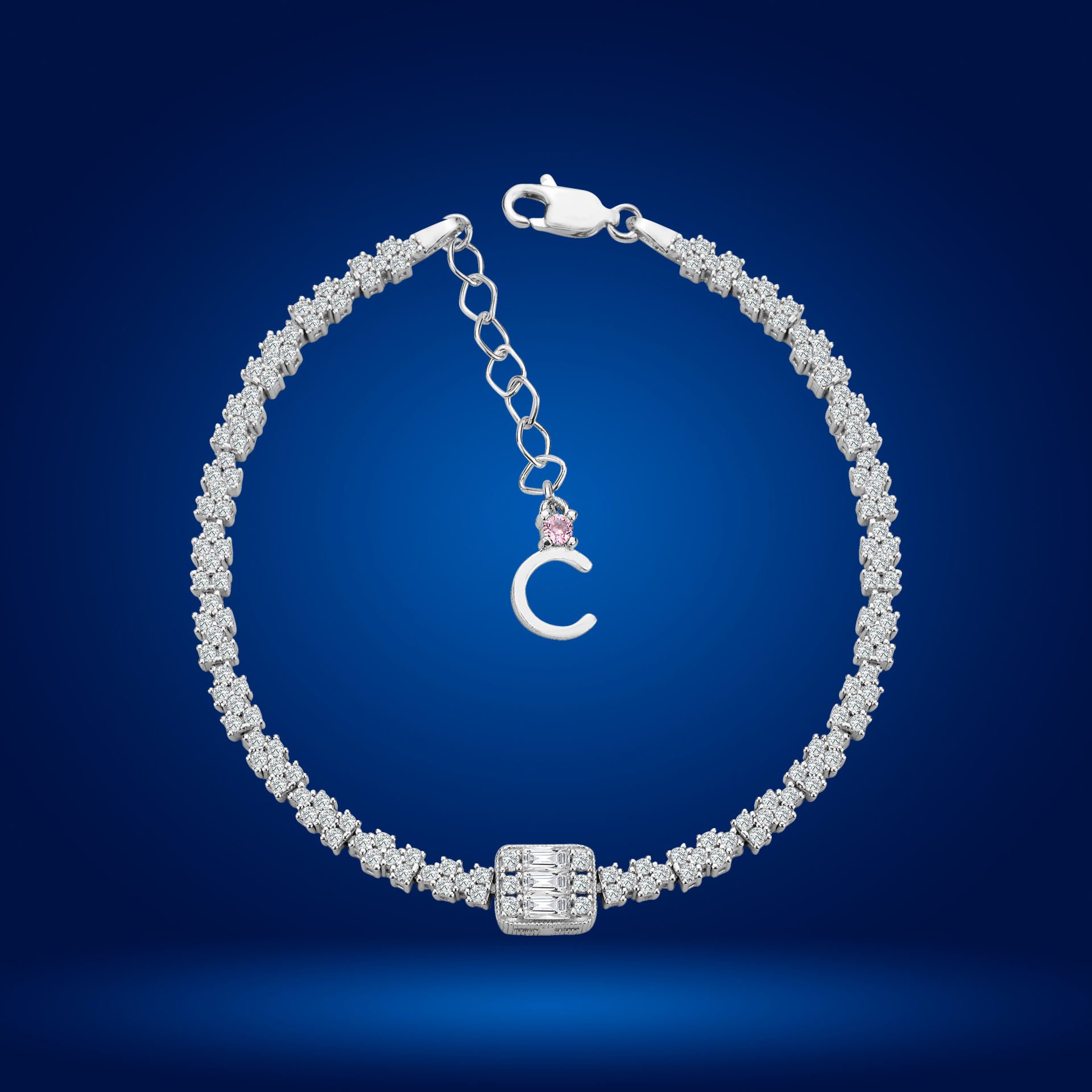 925 Ayar Gümüş Baget Model Zincir Harfli Su Yolu Bileklik C