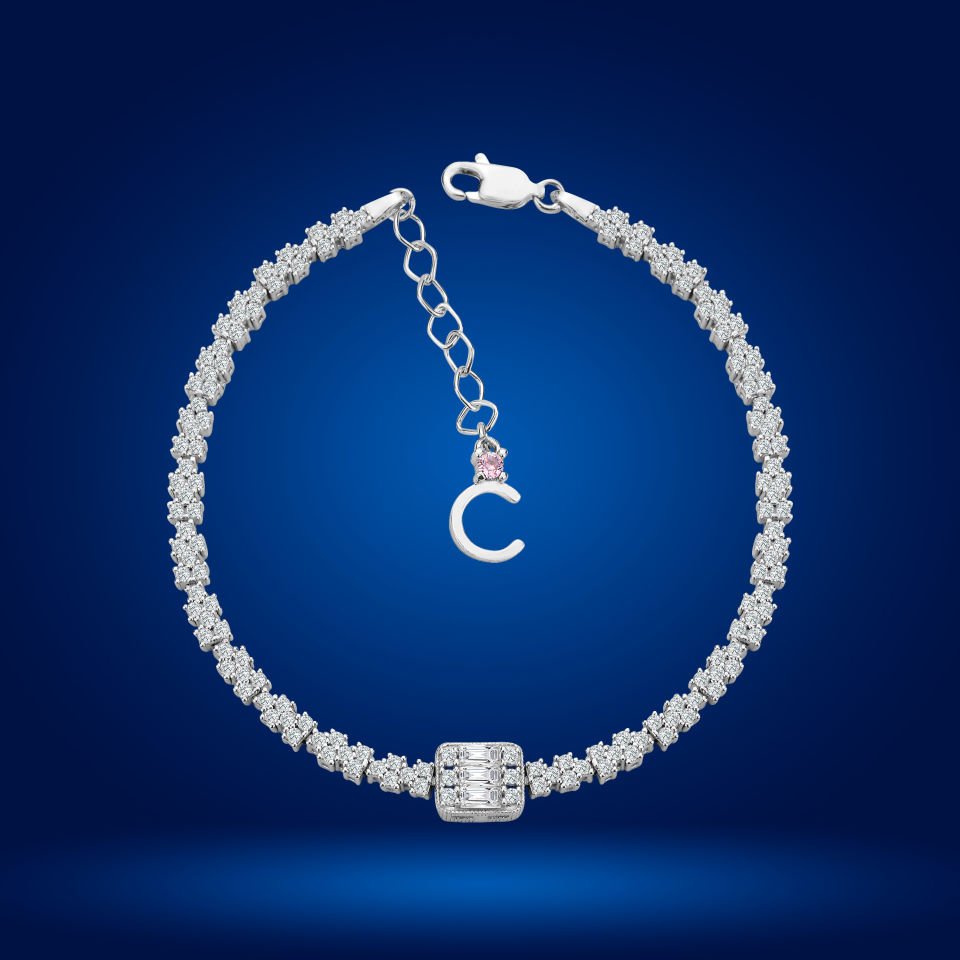 925 Ayar Gümüş Baget Model Zincir Harfli Su Yolu Bileklik C