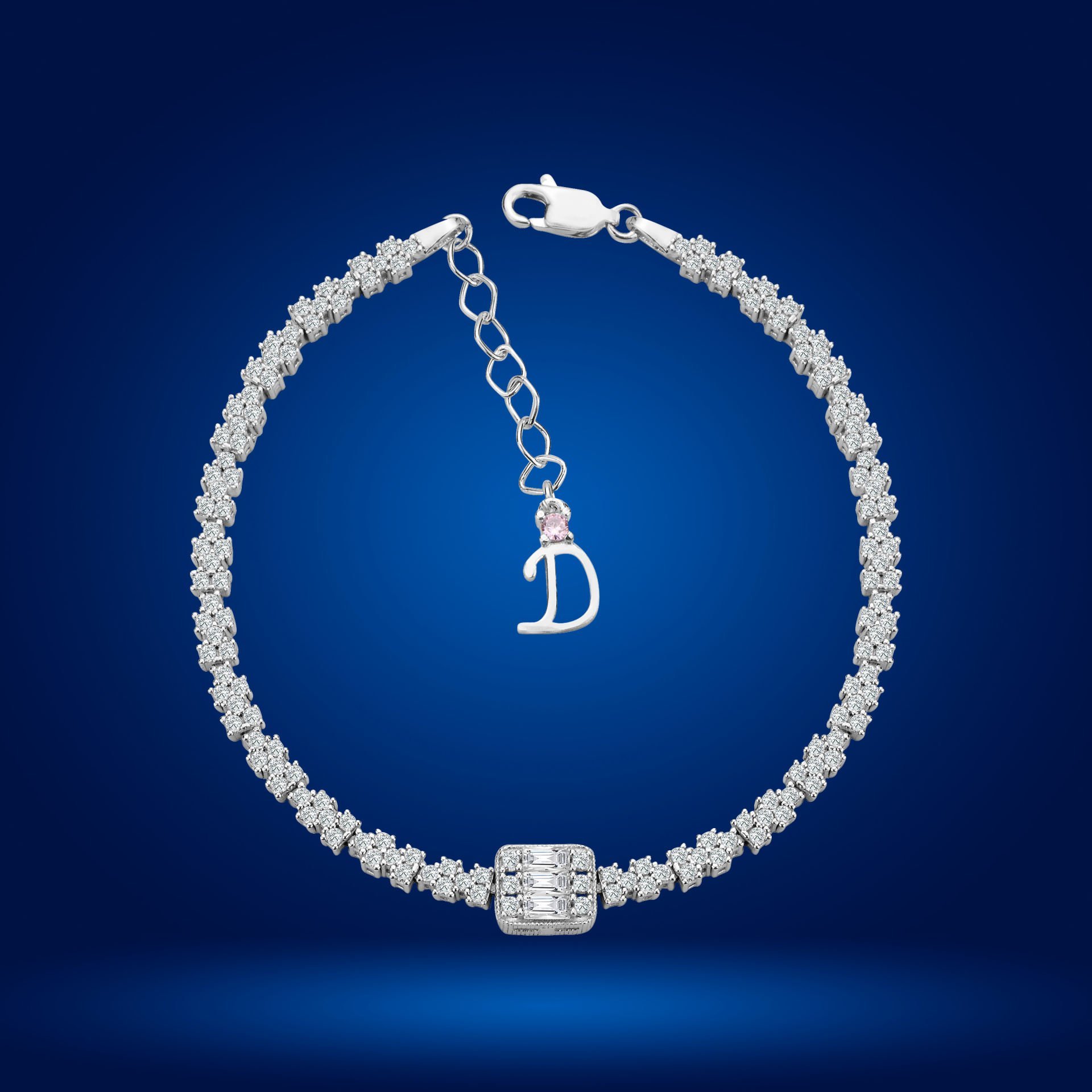 925 Ayar Gümüş Baget Model Zincir Harfli Su Yolu Bileklik D