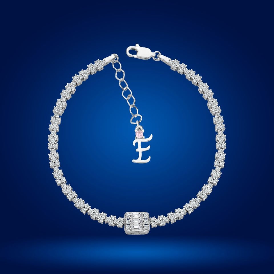 925 Ayar Gümüş Baget Model Zincir Harfli Su Yolu Bileklik E