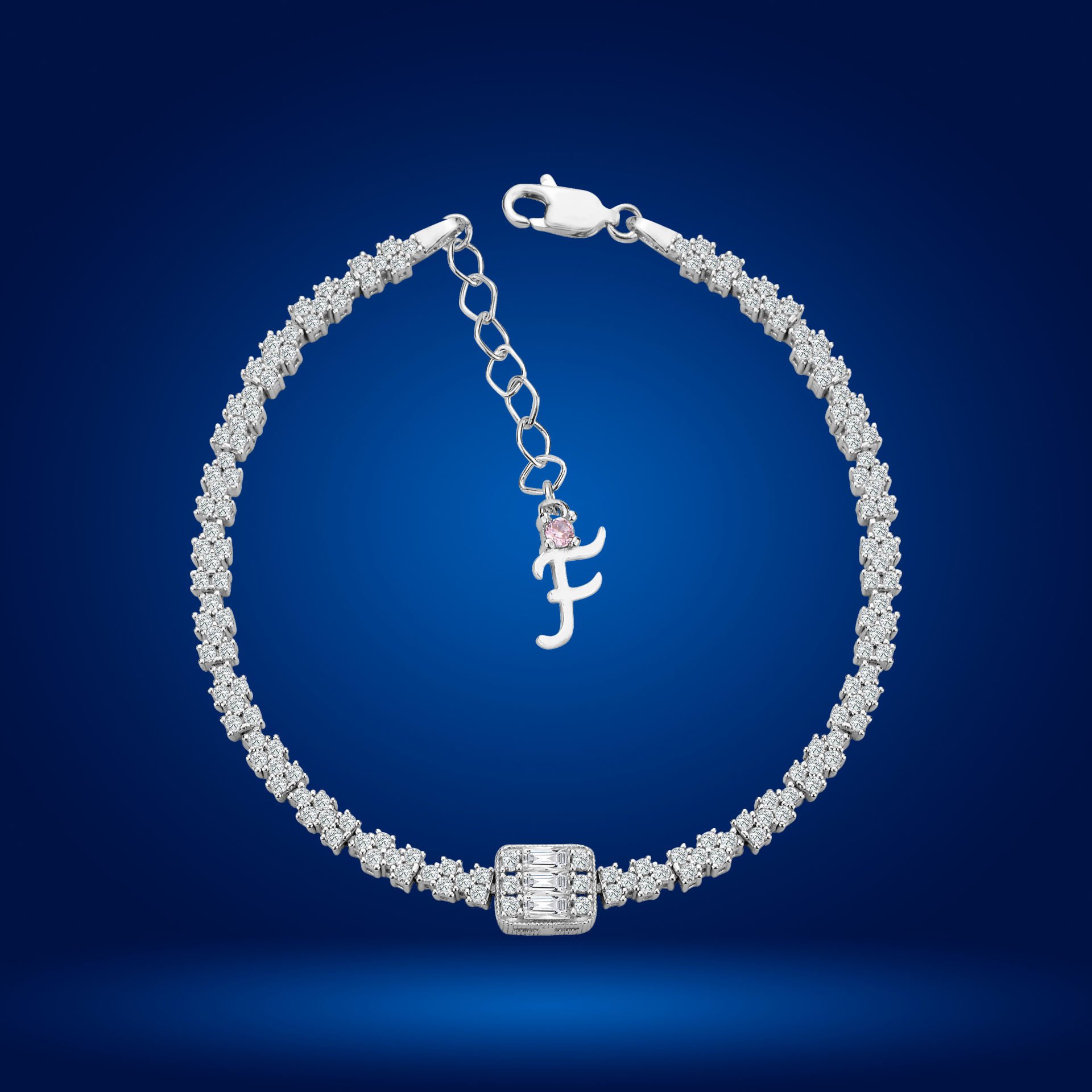 925 Ayar Gümüş Baget Model Zincir Harfli Su Yolu Bileklik F