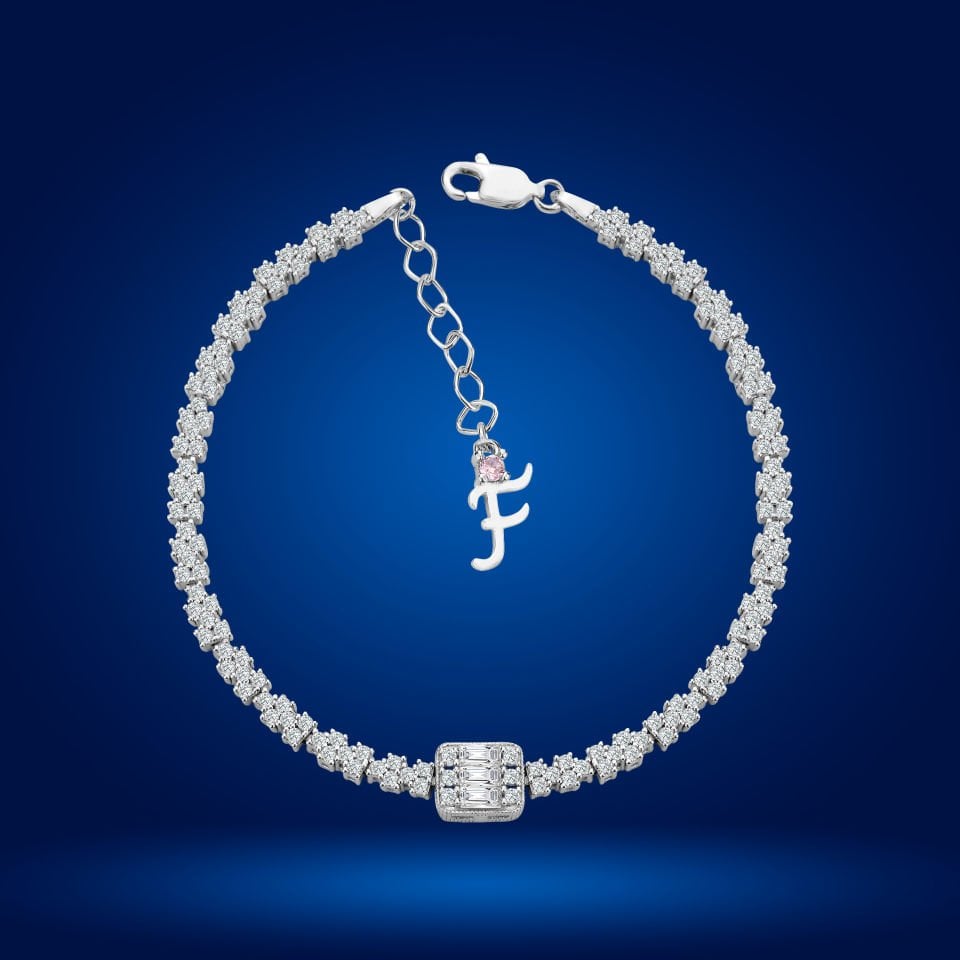 925 Ayar Gümüş Baget Model Zincir Harfli Su Yolu Bileklik F