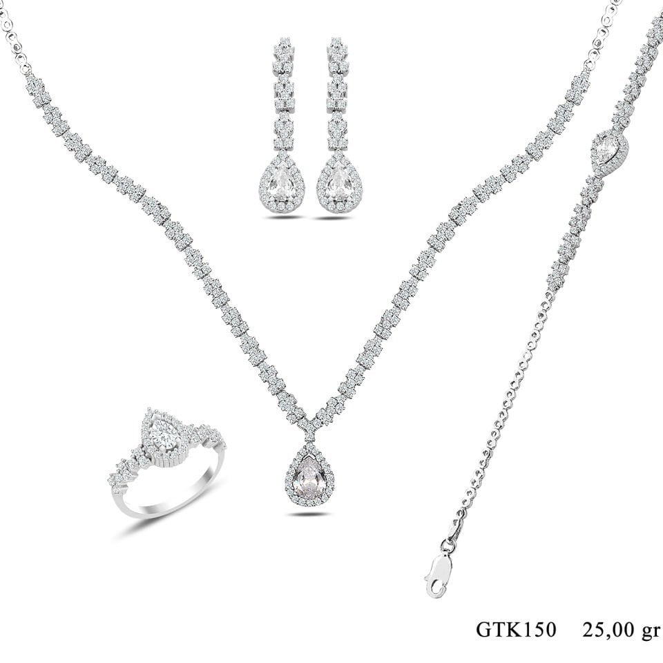 BARIŞ TAKI 925 Ayar Gümüş Damla Montör Su Yolu Bayan Düğün Seti