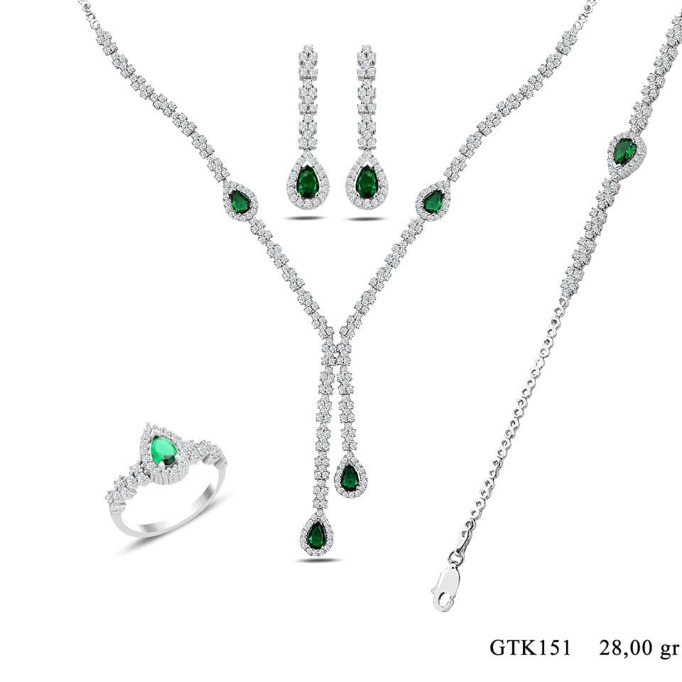 BARIŞ TAKI 925 Ayar Gümüş Damla Montör Su Yolu Bayan Düğün Seti