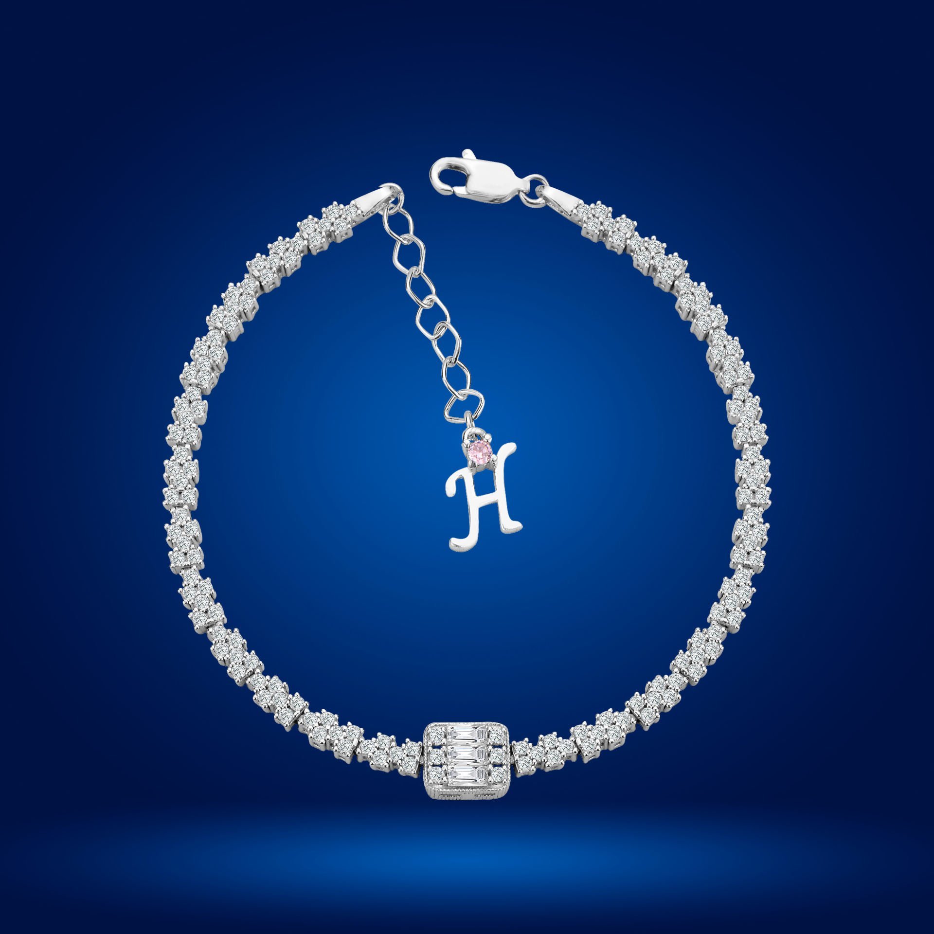 925 Ayar Gümüş Baget Model Zincir Harfli Su Yolu Bileklik H