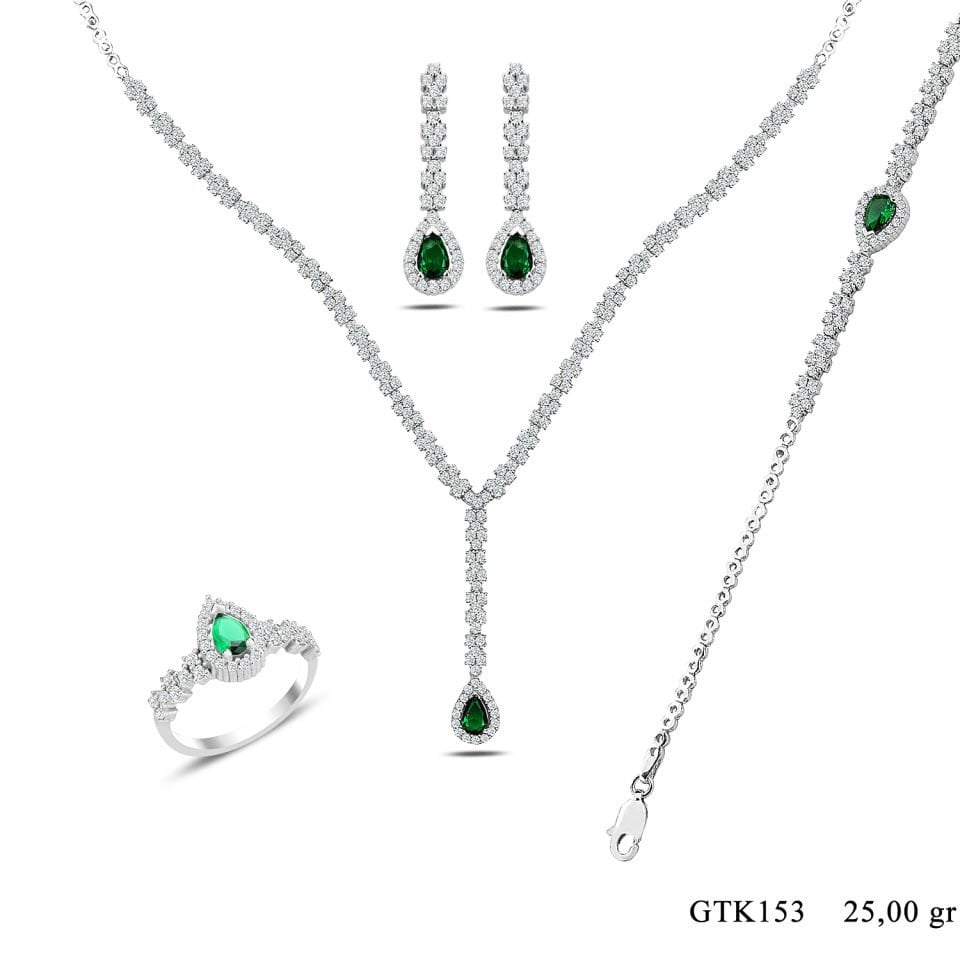 BARIŞ TAKI 925 Ayar Gümüş Damla Montör Su Yolu Bayan Düğün Seti