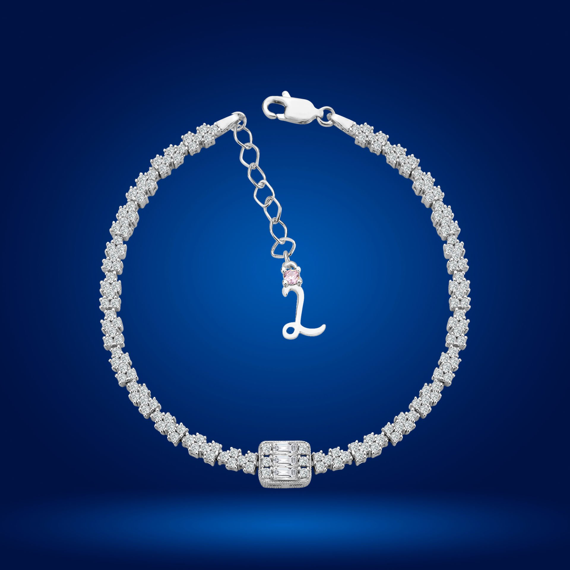 925 Ayar Gümüş Baget Model Zincir Harfli Su Yolu Bileklik L