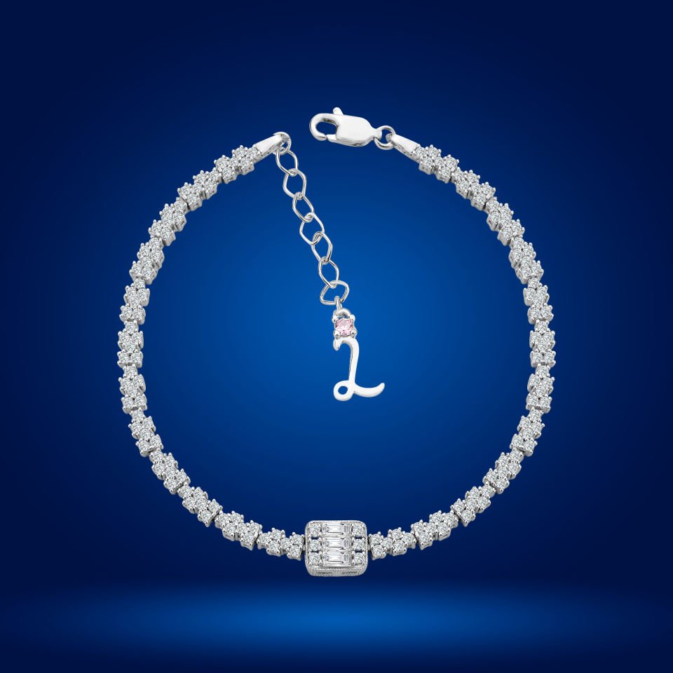 925 Ayar Gümüş Baget Model Zincir Harfli Su Yolu Bileklik L