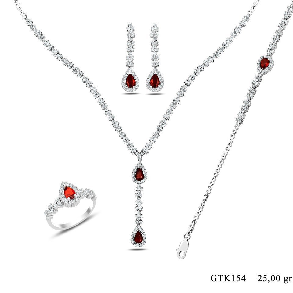 BARIŞ TAKI 925 Ayar Gümüş Damla Montör Su Yolu Bayan Düğün Seti