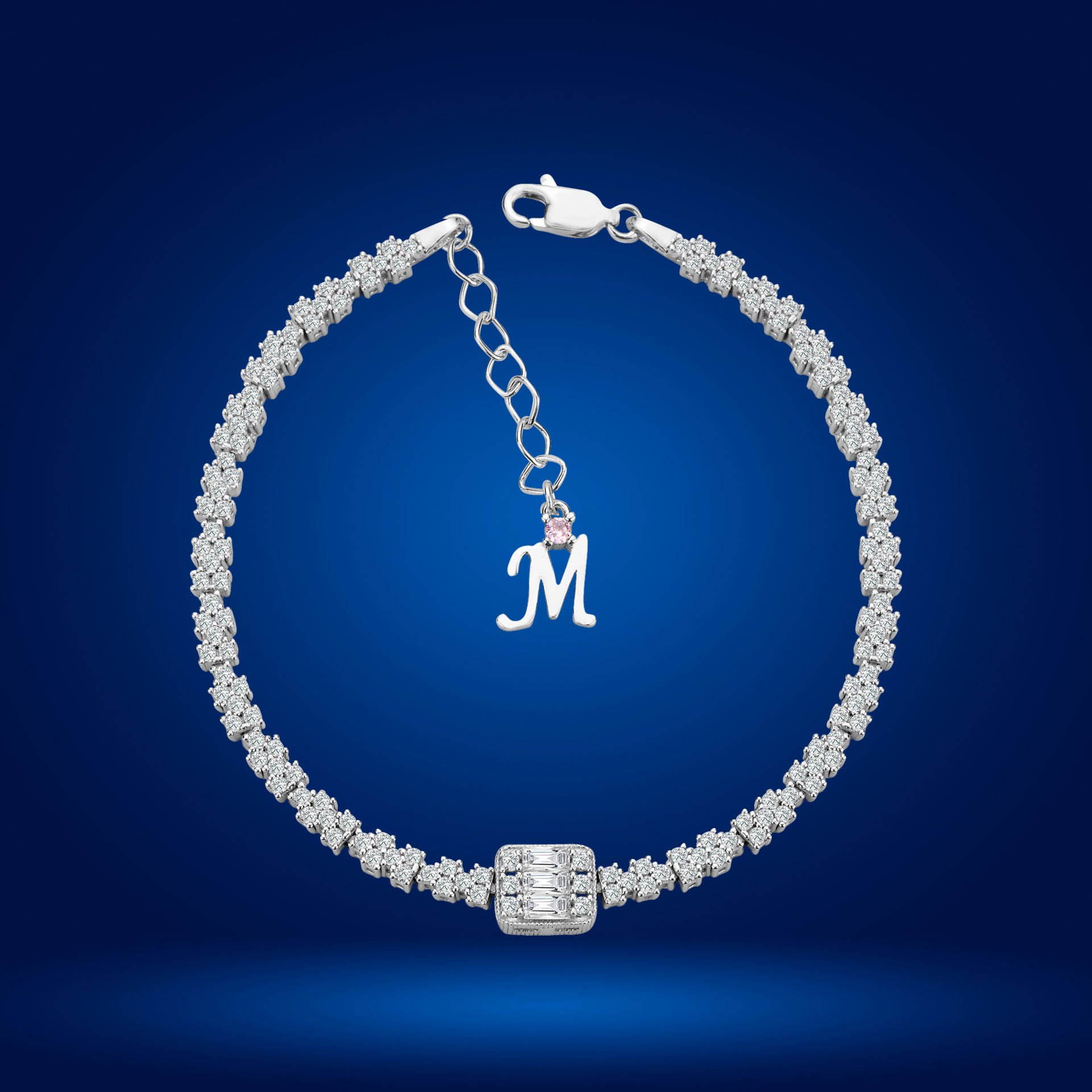 925 Ayar Gümüş Baget Model Zincir Harfli Su Yolu Bileklik M