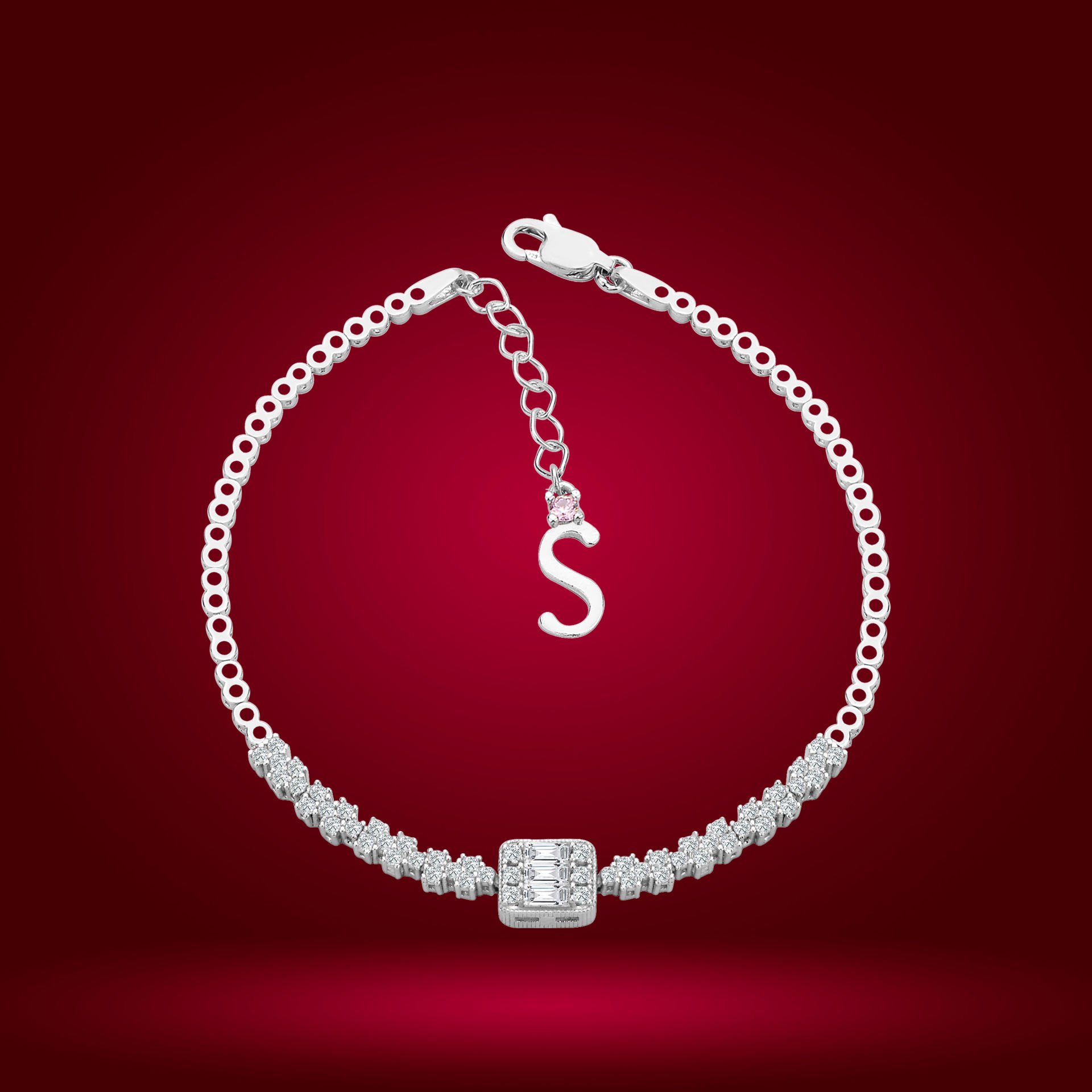 925 Ayar Gümüş Baget Zincir Harfli Su Yolu Bileklik S