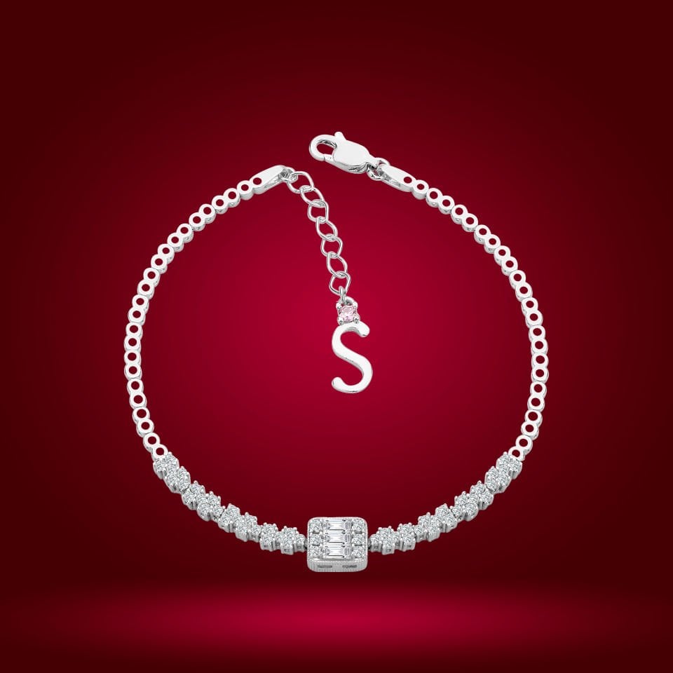 925 Ayar Gümüş Baget Zincir Harfli Su Yolu Bileklik S