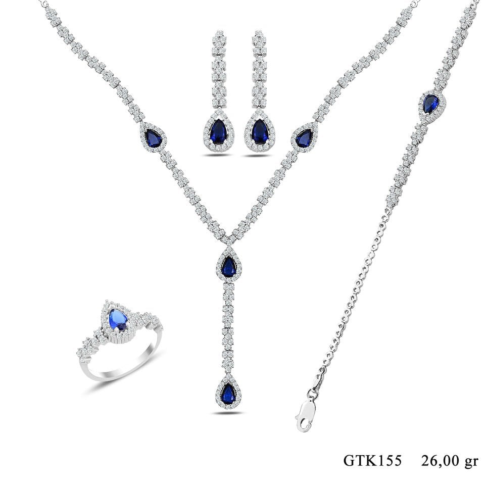 BARIŞ TAKI 925 Ayar Gümüş Damla Montör Su Yolu Bayan Düğün Seti