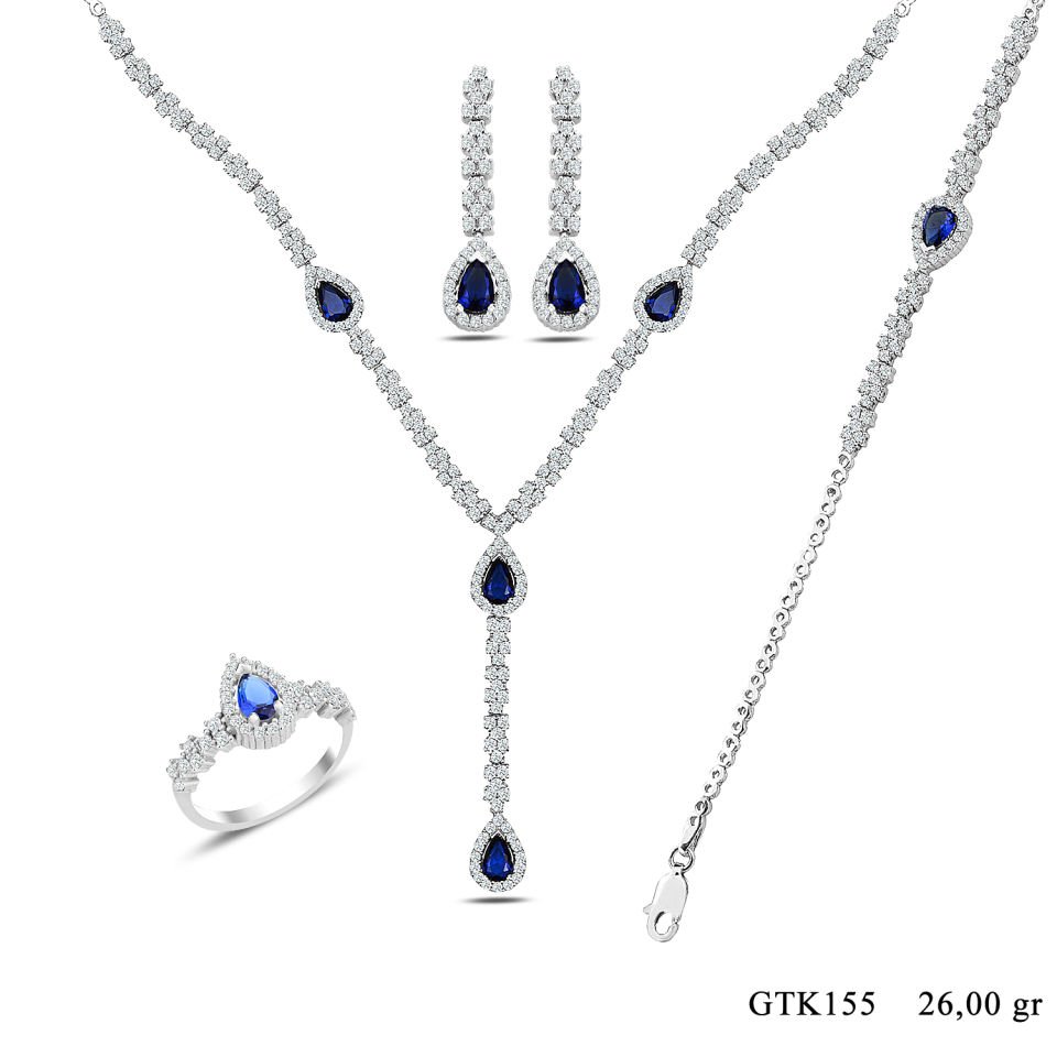 BARIŞ TAKI 925 Ayar Gümüş Damla Montör Su Yolu Bayan Düğün Seti