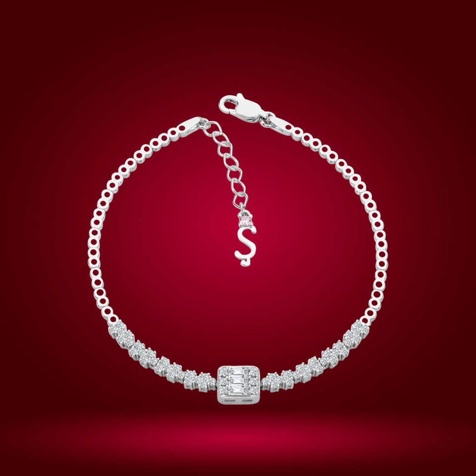 925 Ayar Gümüş Baget Zincir Harfli Su Yolu Bileklik Ş