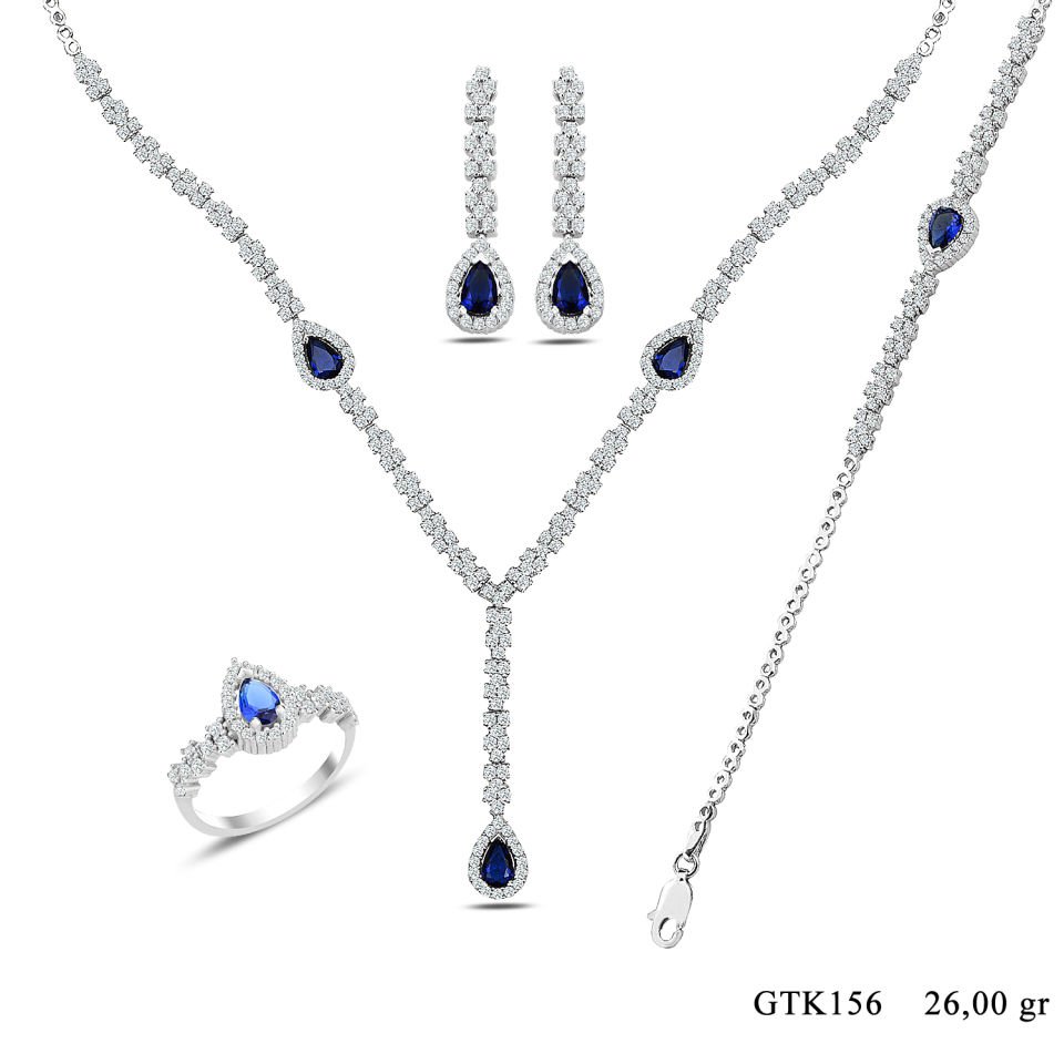 BARIŞ TAKI 925 Ayar Gümüş Damla Montör Su Yolu Bayan Düğün Seti
