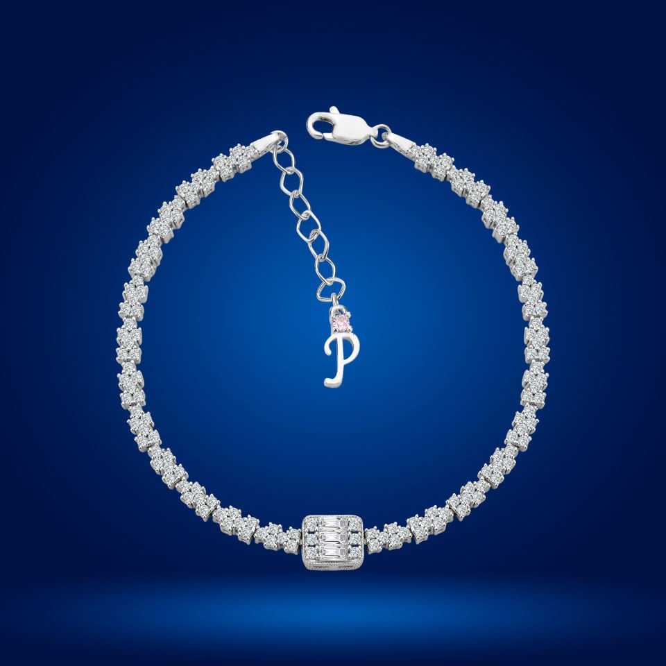 925 Ayar Gümüş Baget Model Zincir Harfli Su Yolu Bileklik P