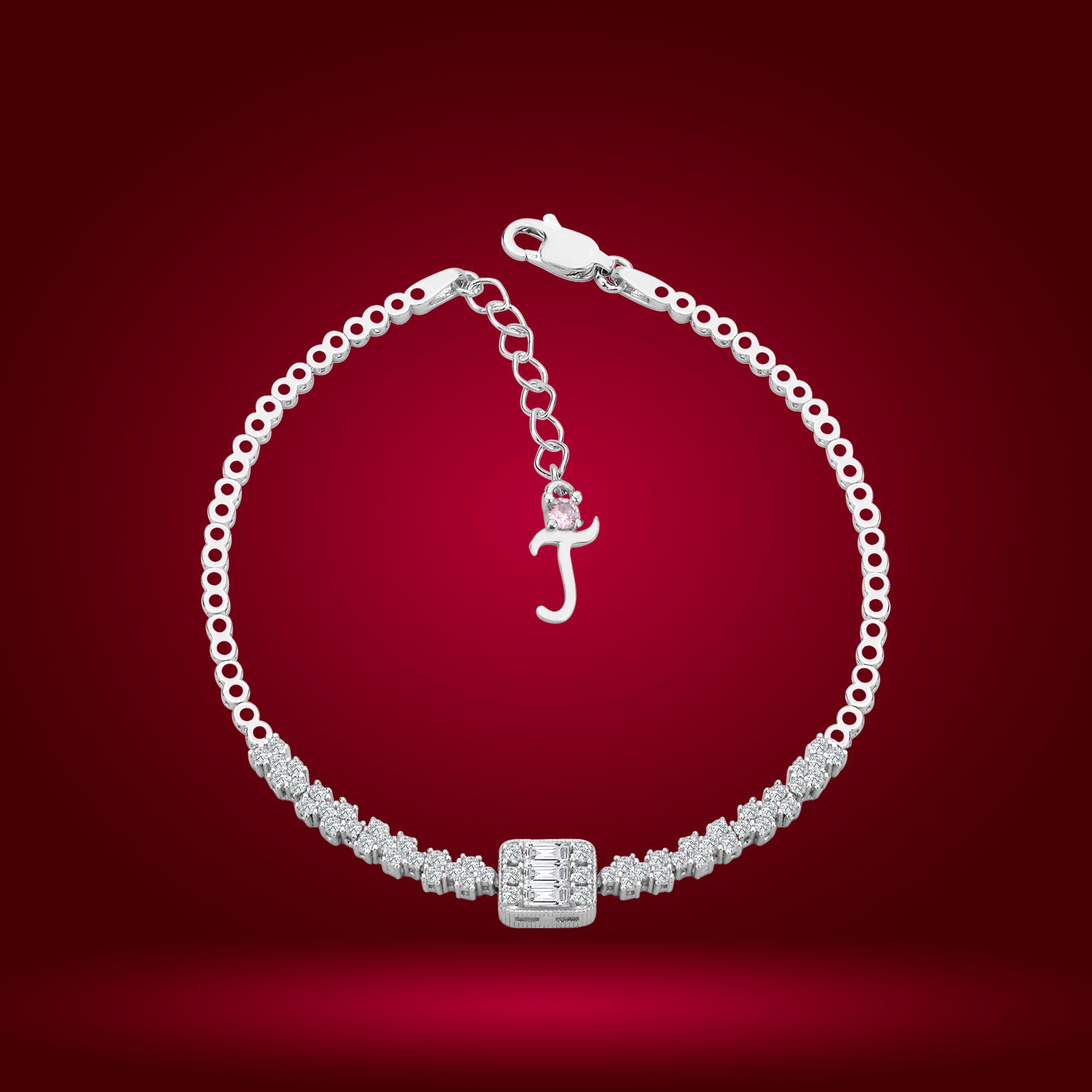 925 Ayar Gümüş Baget Zincir Harfli Su Yolu Bileklik T