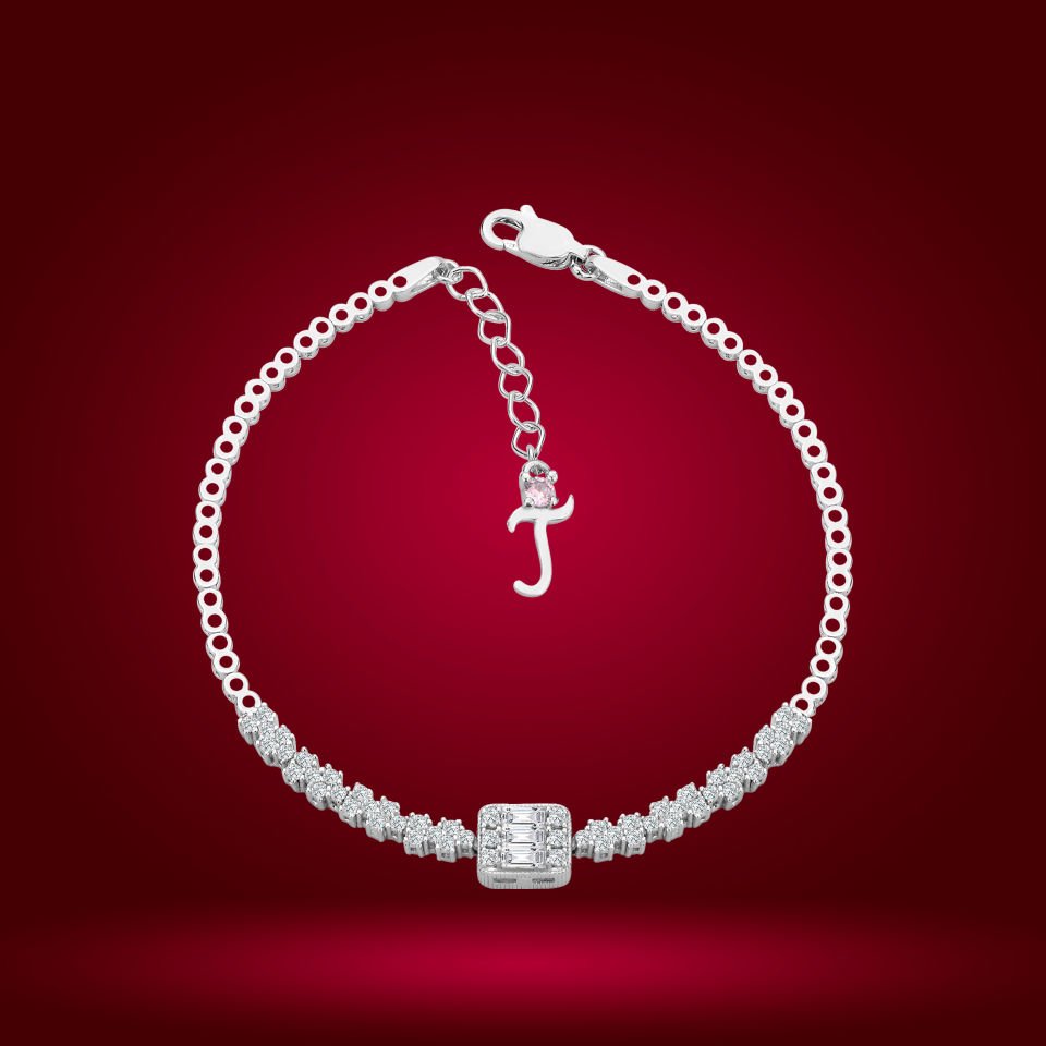 925 Ayar Gümüş Baget Zincir Harfli Su Yolu Bileklik T