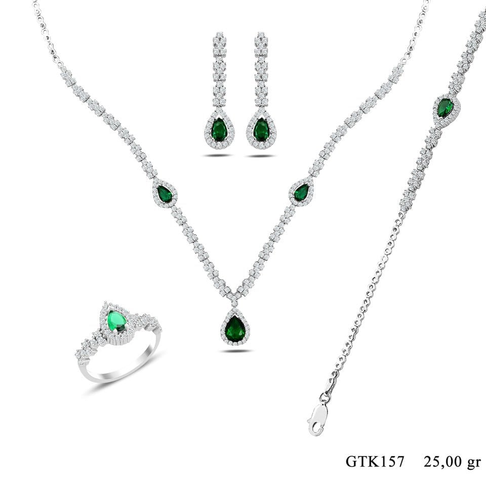 BARIŞ TAKI 925 Ayar Gümüş Damla Montör Su Yolu Bayan Düğün Seti