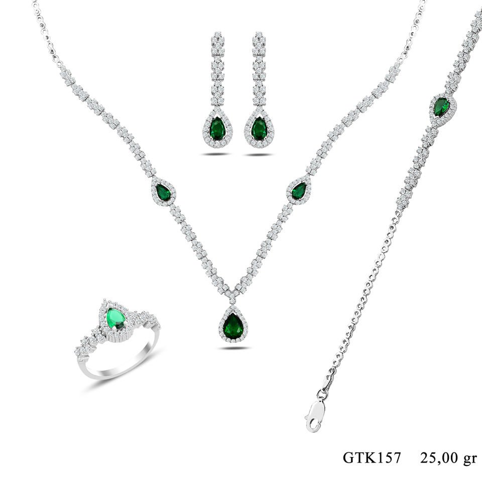 BARIŞ TAKI 925 Ayar Gümüş Damla Montör Su Yolu Bayan Düğün Seti