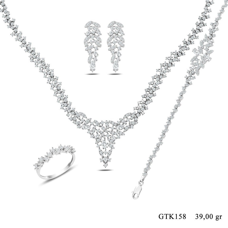 BARIŞ TAKI 925 Ayar Gümüş Tam Tur Mekik V Model Su Yolu Bayan Düğün Seti