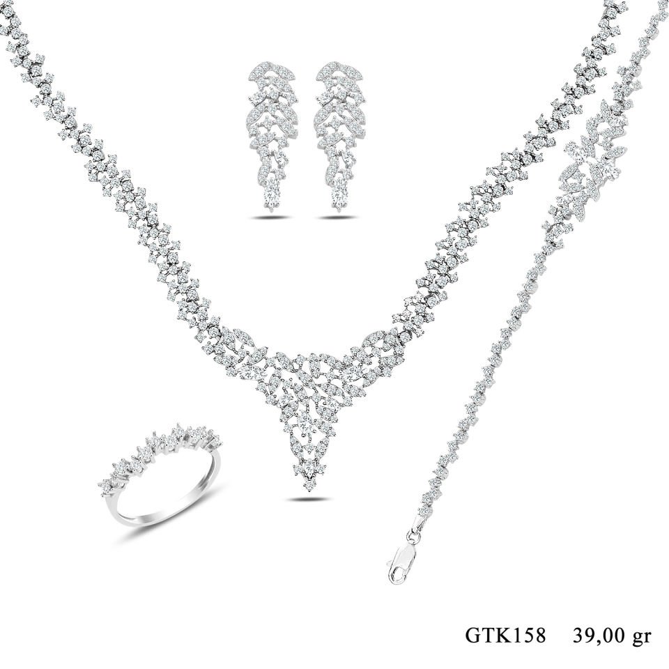 BARIŞ TAKI 925 Ayar Gümüş Tam Tur Mekik V Model Su Yolu Bayan Düğün Seti