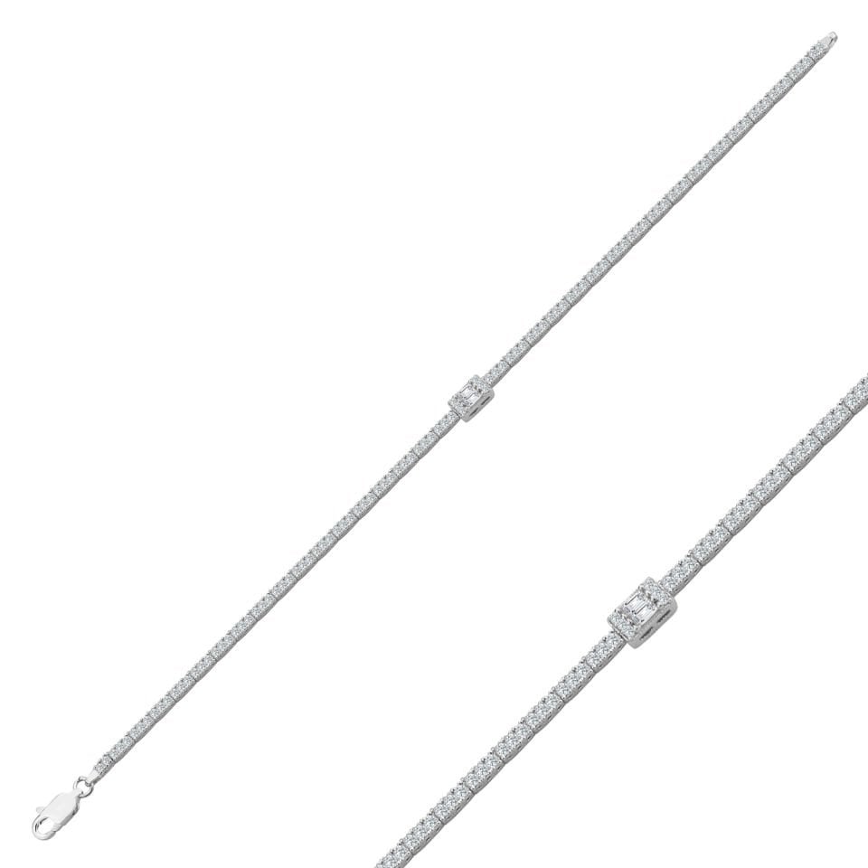 925 Ayar Gümüş Üç Taş Baget Zincir Harfli Su Yolu Bileklik