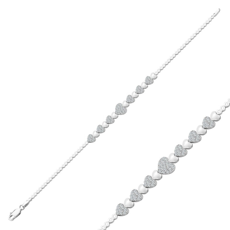 925 Ayar Gümüş Kalp Model Zincir Harfli Su Yolu Bileklik