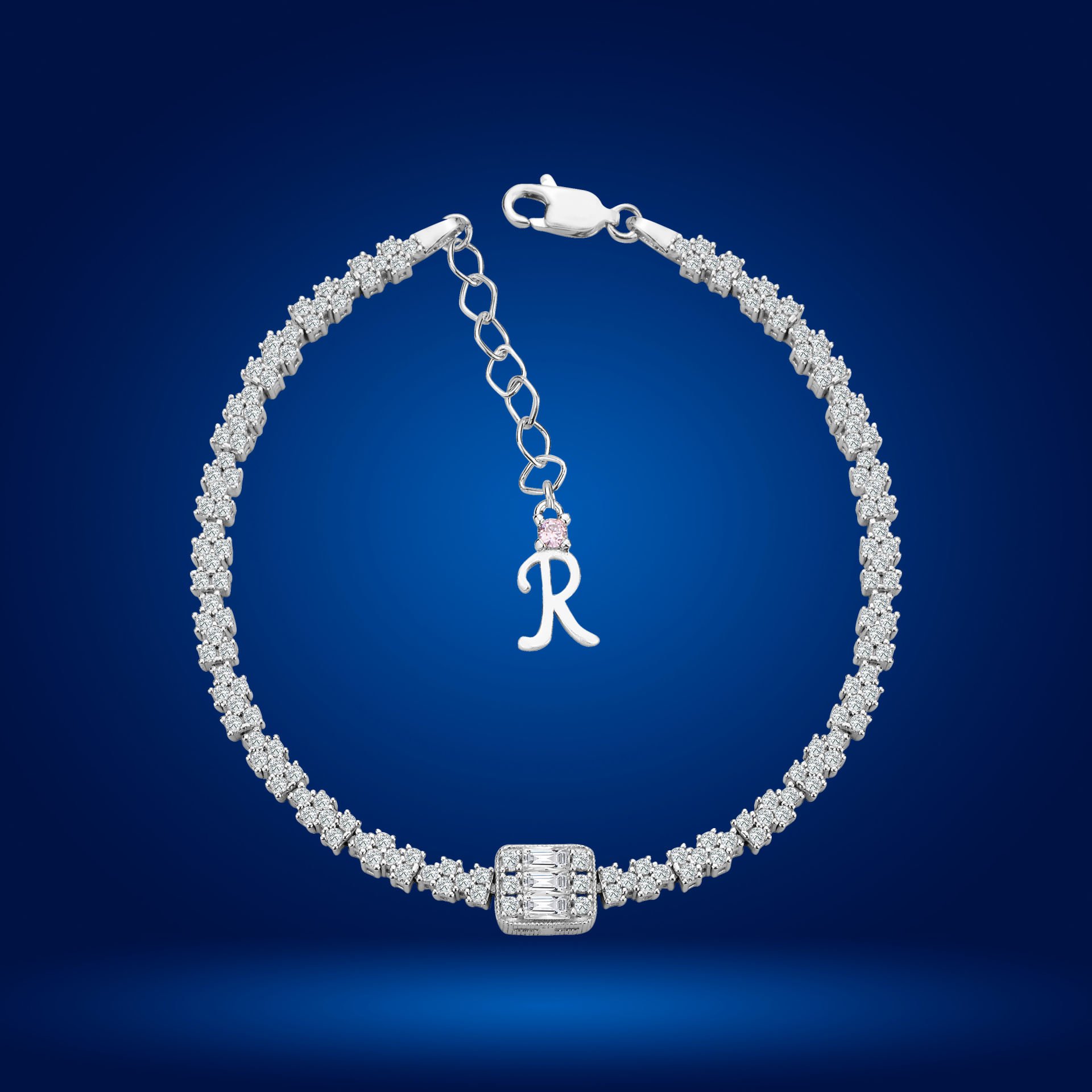 925 Ayar Gümüş Baget Model Zincir Harfli Su Yolu Bileklik R