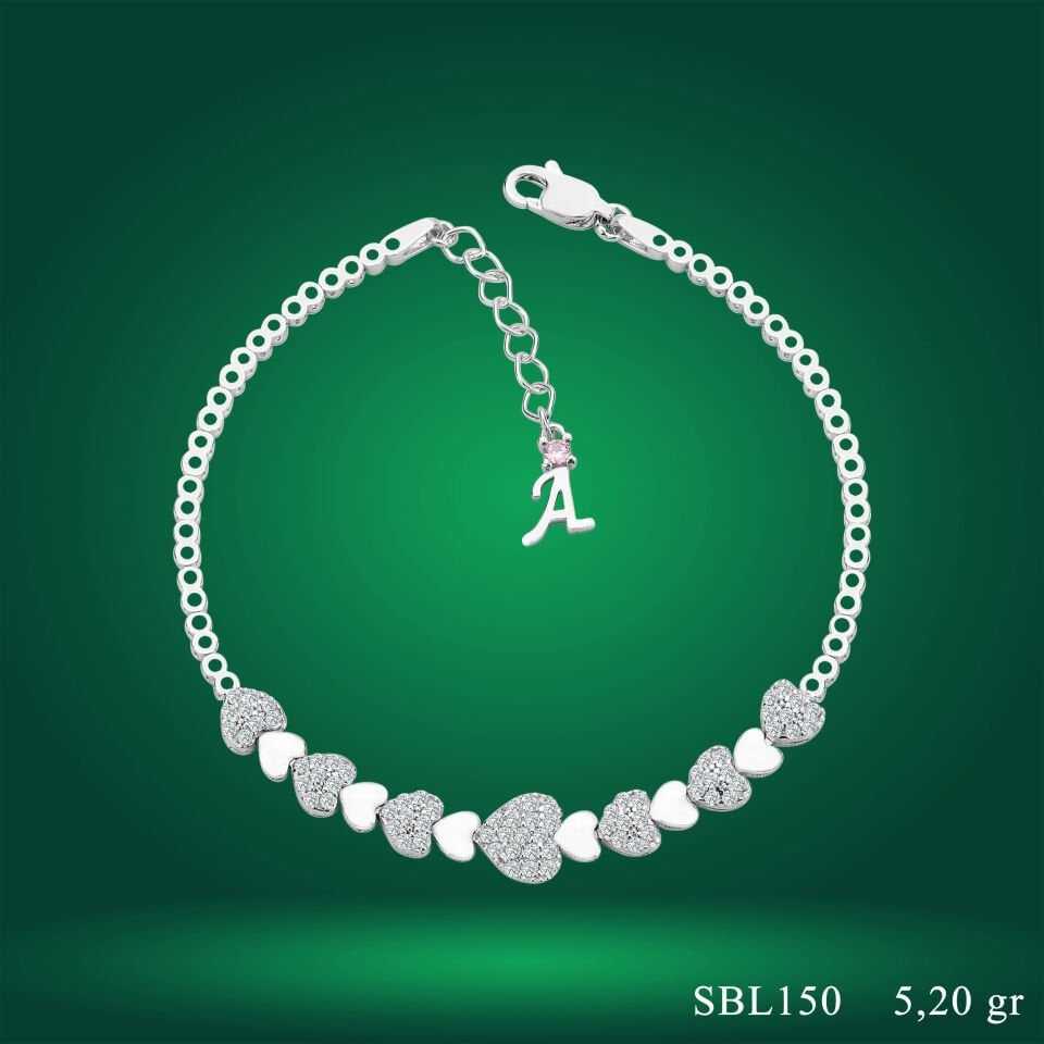 925 Ayar Gümüş Kalp Model Zincir Harfli Su Yolu Bileklik