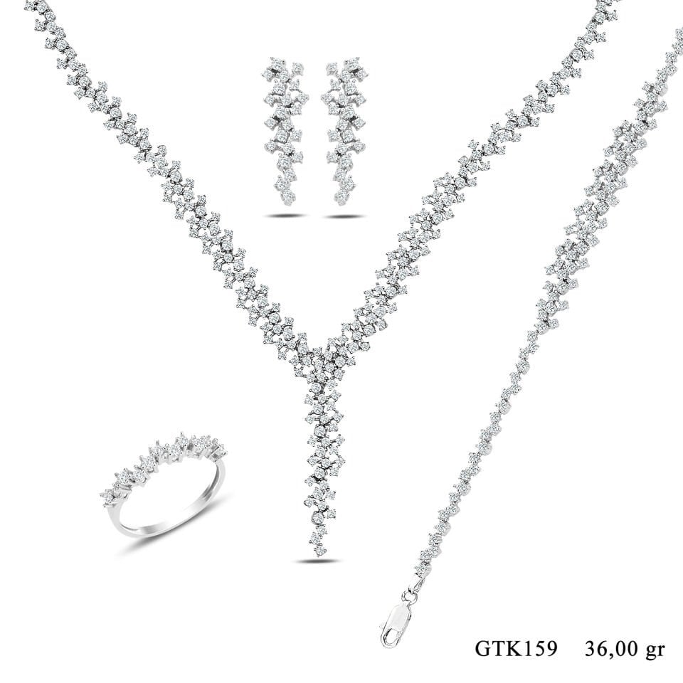 BARIŞ TAKI 925 Ayar Gümüş Tam Tur Damla Montür Su Yolu Bayan Düğün Seti