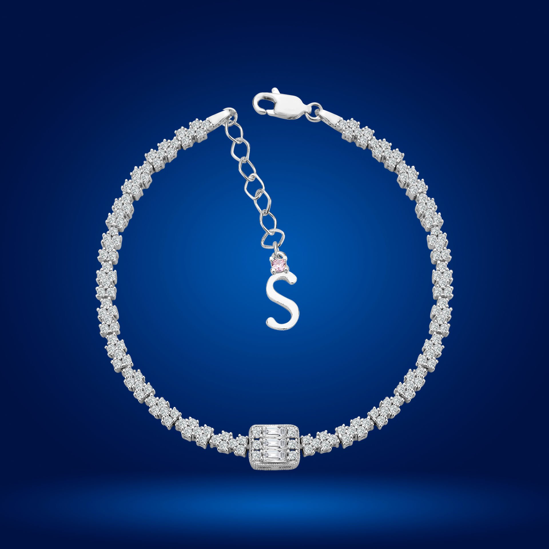 925 Ayar Gümüş Baget Model Zincir Harfli Su Yolu Bileklik S